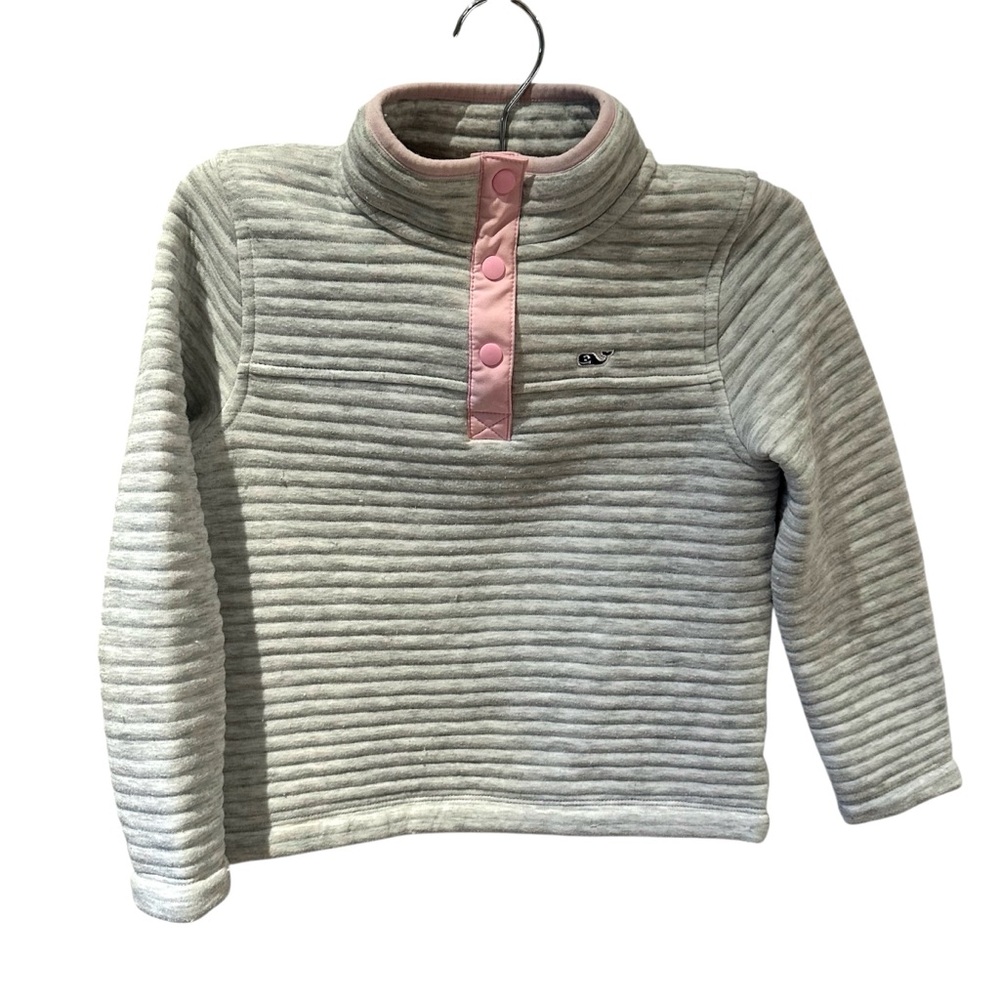 Vineyard‎ Vines Channel Snap Pullover Grey Pink Size XS Kids Size 5-6